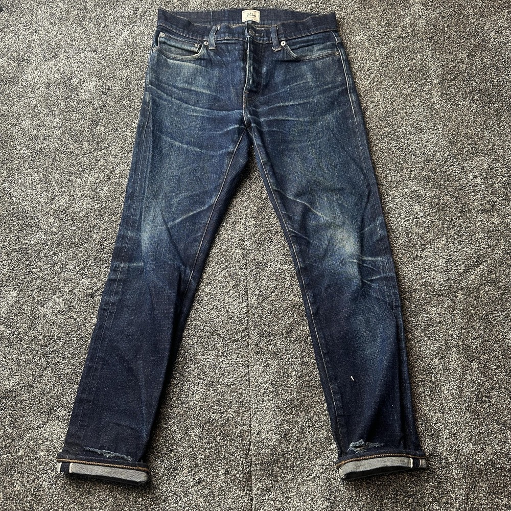 J Crew Jeans Mens 30x30 Blue 484 SLIM Tapered Slim Fit Distressed Selvedge
